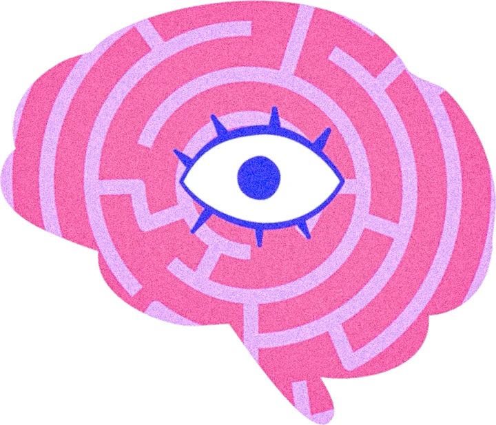 Cerebral logo, a pink maze-shaped brain with a blue eye at its center